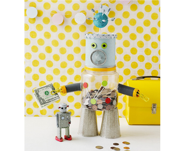 upcycled piggy bank robot for kids
