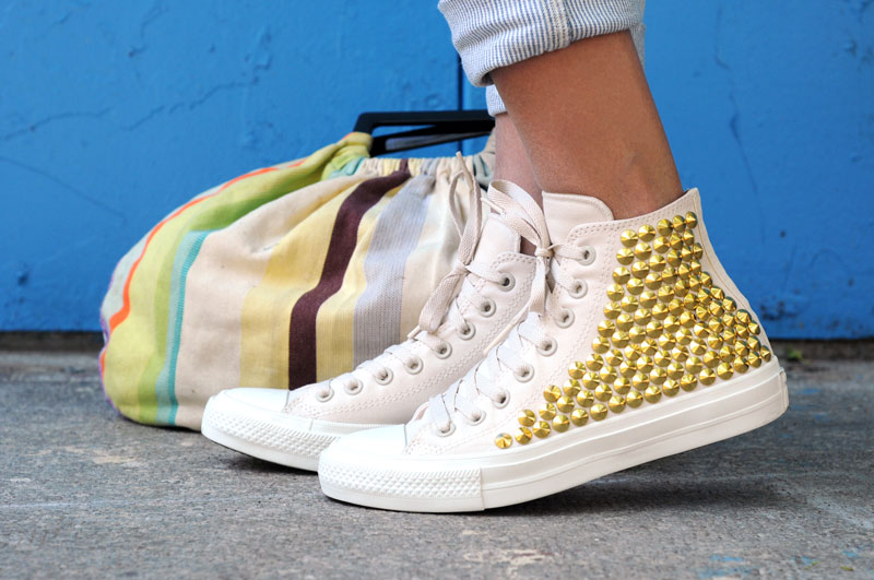 DIY gold stud high top sneakers