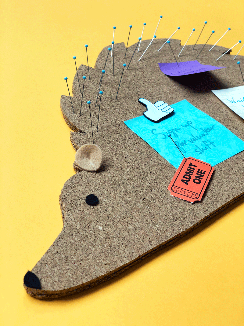 DIY hedgehog cork board, diy cute cork board, back to school hedgehog cork board