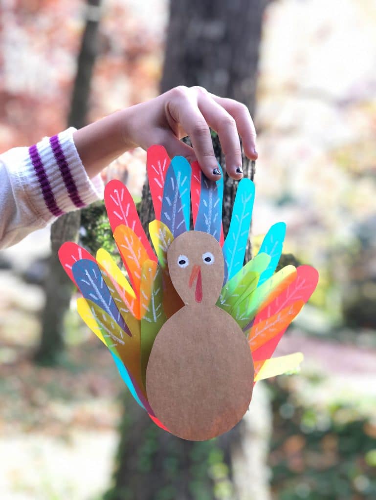 Tacchino di famiglia con impronte di mani per il ringraziamento