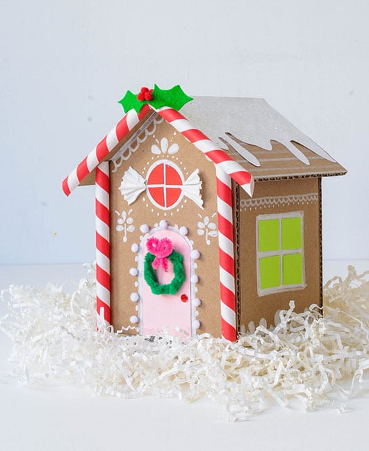 cardboard and paper craft gingerbread house for kids diy